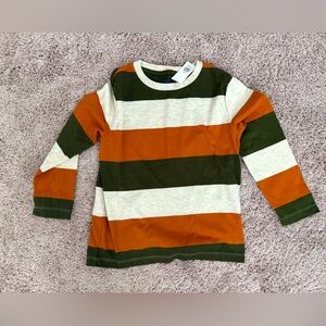 Striped Kids Long Sleeve Shirt - Orange, Green, and Cream